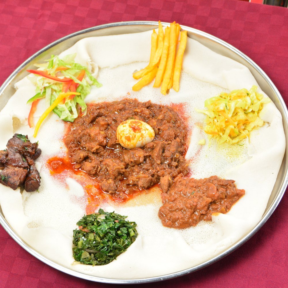 Ethiopian platter served on injera